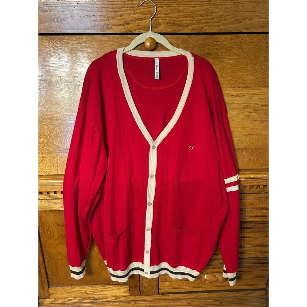 Orisue Crimson Red Varsity Cardigan Sweater XXXL Collegiate Striped V-Neck Sigma